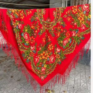 روسری ترکمنی دست‌ساز Serene Elegance به رنگ آبی روشن – ترکیبی از سنت و آرامش