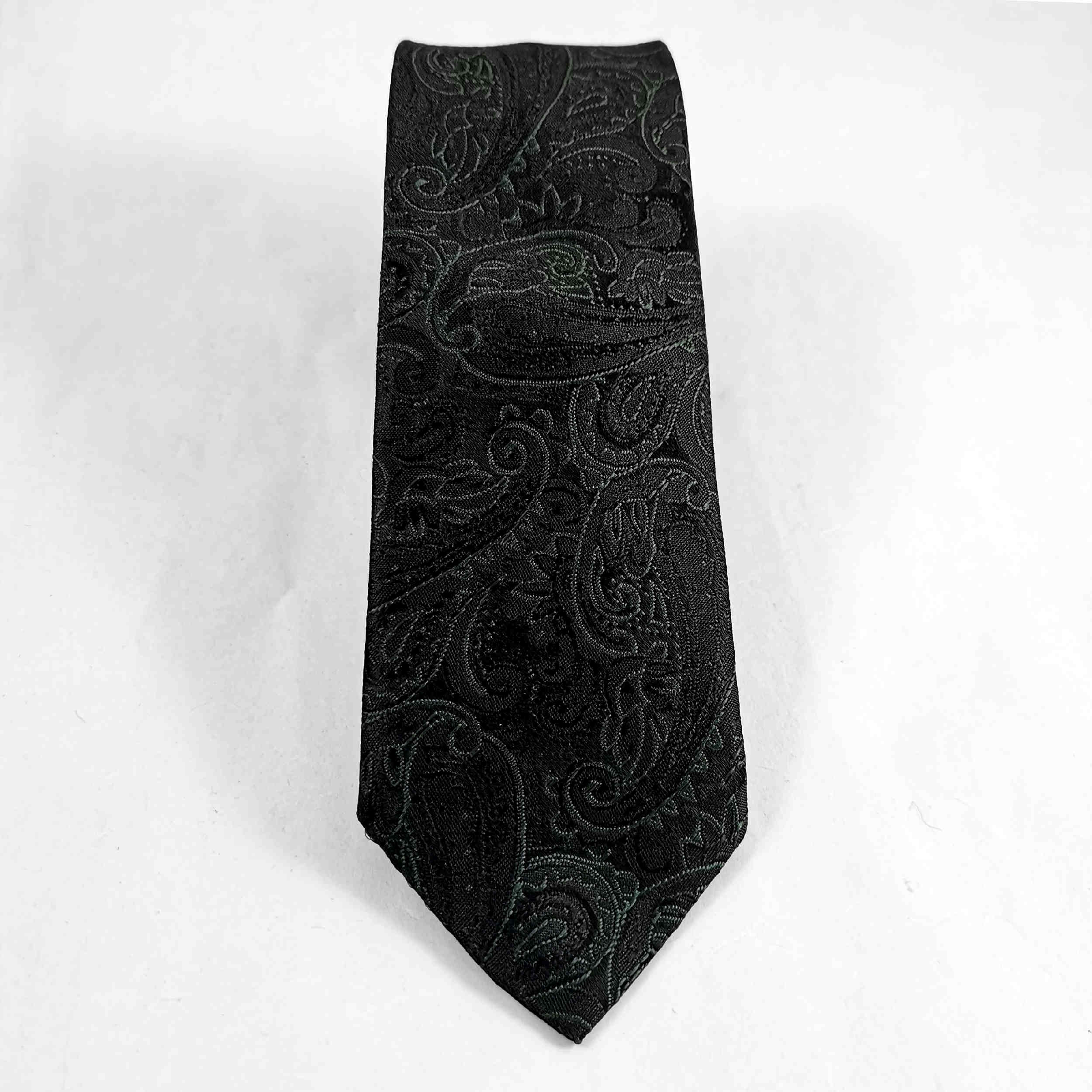 ست کراوات مردانه با دستمال جیبی، دکمه سرآستین و گیره کراوات با طرح بته جقه به رنگ سبز تیره