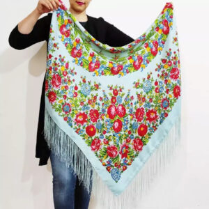روسری ترکمنی دست‌ساز Serene Elegance به رنگ آبی روشن – ترکیبی از سنت و آرامش