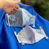 ماسک صورت از جنس پارچه ساتن مرغوب، طرح مروارید و گل