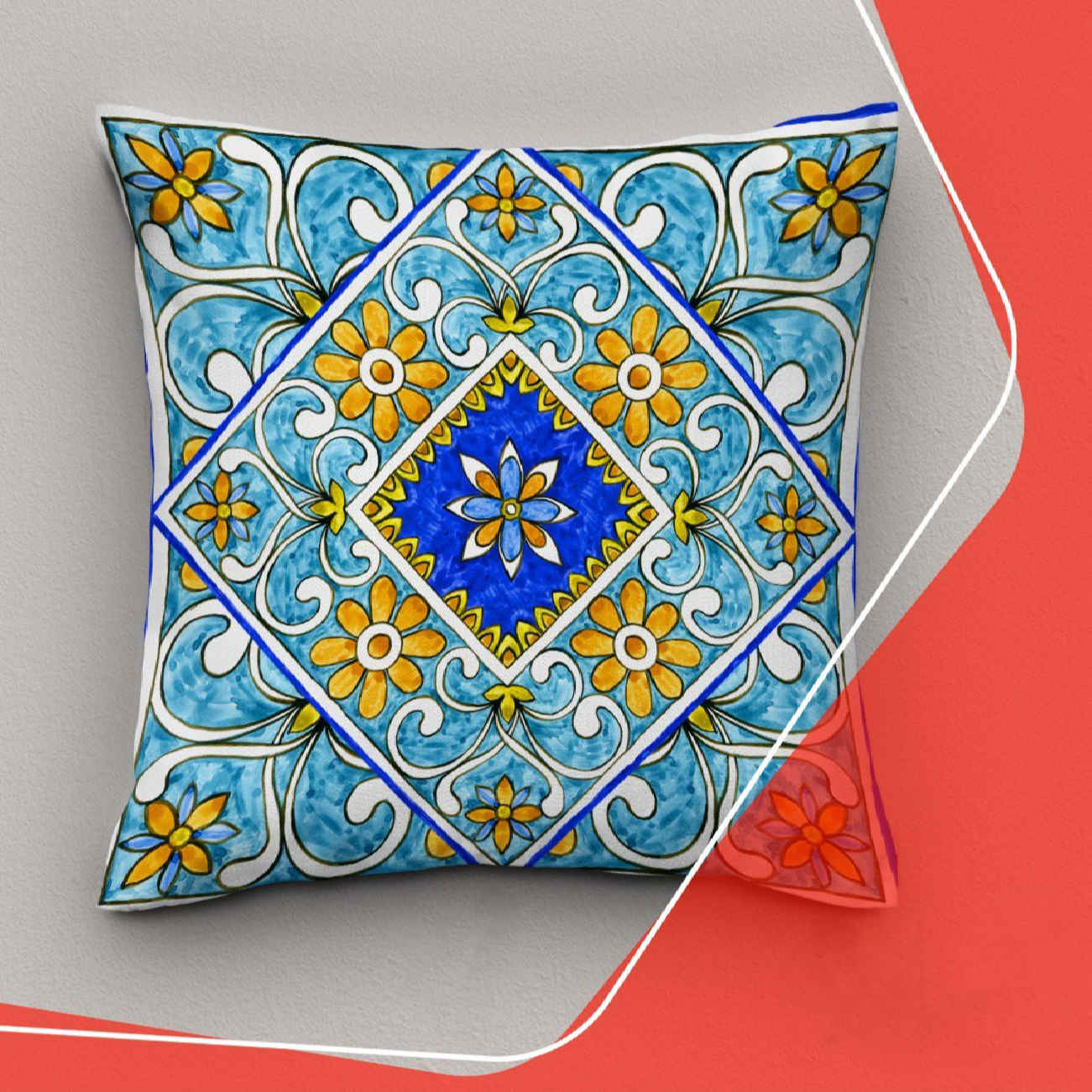 روکش بالش مخمل با طرح ماجولیکای آبی (۲ عدد)
