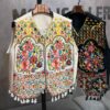 جلیقه گلدوزی شده با طرح گل و پرنده زنانه