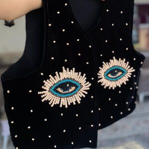 جلیقه گلدوزی شده مهره دوزی شده دست ساز زنانه – با طرح چشم