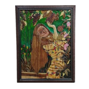 اثر هنری معرق‌کاری دختری در باغ – هنر دست‌ساز لوکس و جاودانه