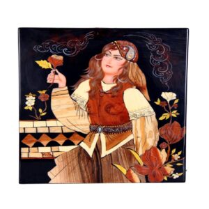 اثر هنری مینیاتور معرق کاری مدل – دختر با طرح گل