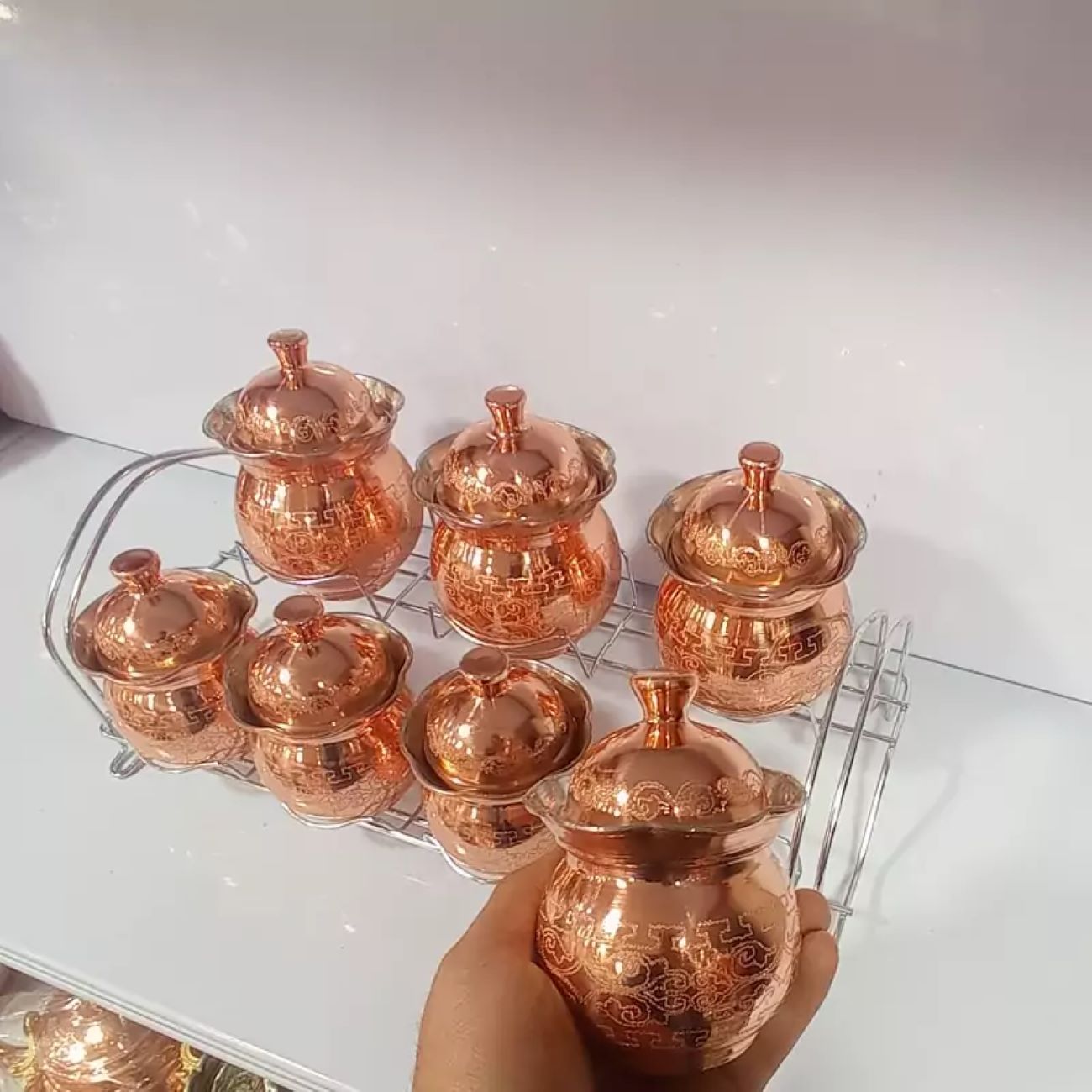 جا ادویه مسی با روکش نانو برای افزایش دوام، ۷ عدد با درب