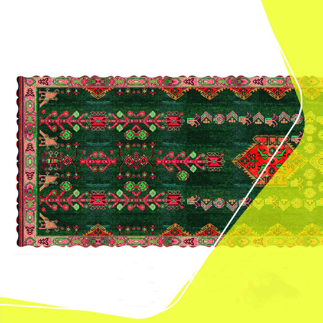 رومیزی مخمل سبز با طرح هندسی و الهام گرفته از سبک ایرانی