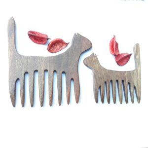شانه چوبی دست‌ساز روستیک با طرح گربه