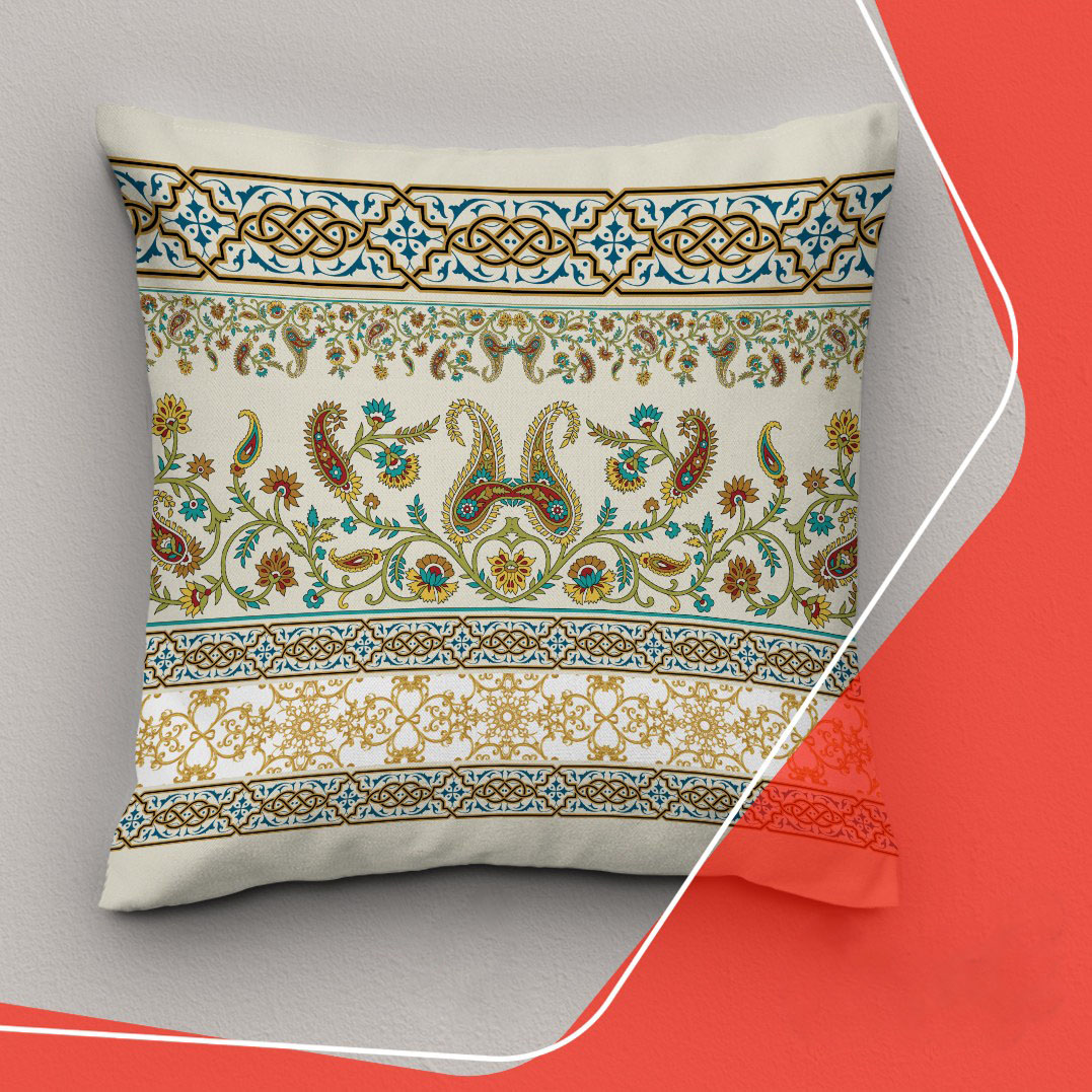 روکش کوسن مخمل طرح گل بته جقه با الهام از طرح ایرانی (۲ عدد)