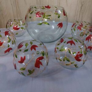 هفت سین ویترای طرح گل با تنگ ماهی مناسب برای عید نوروز، 7 عددی