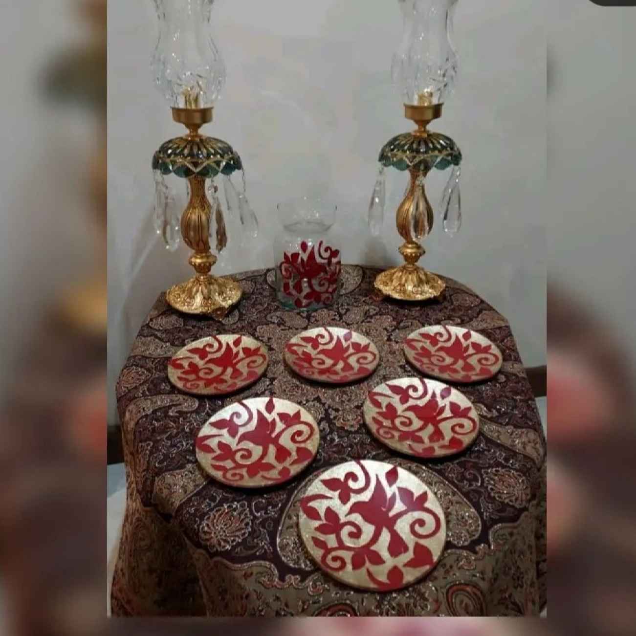 ظروف هفت سین ویترای به همراه آینه و تنگ ماهی مناسب برای عید نوروز، 8 عددی