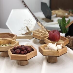 ظروف هفت سین چوبی آینه دار مناسب برای عید نوروز طرح هندسی، مجموعه 7 عددی