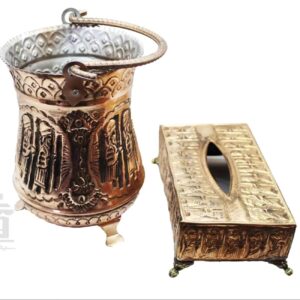 سطل زباله و جای دستمال کاغذی مسی طرح هخامنشی