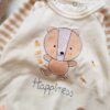 سرهمی آستین بلند نوزادی طرح خرس و رامپر کرم نرم مدل Happy