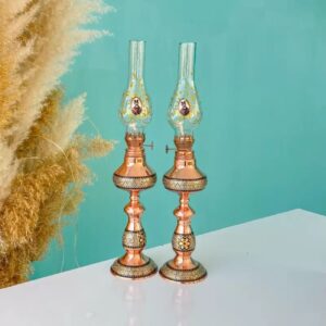 چراغ نفتی مسی، یک چراغ سنتی زیبای ایرانی به سبک خاتم‌کاری