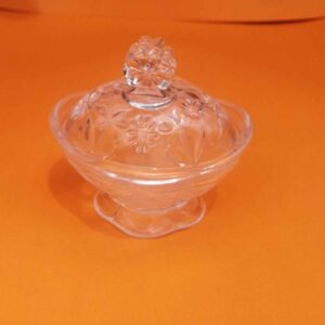 قندان شیشه ای درب دار مدل گلدار