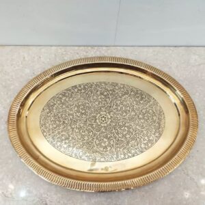سینی گرد برنجی هندی با حکاکی گل با کیفیت بالا
