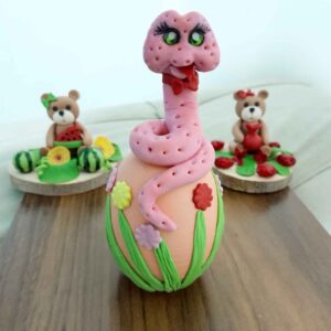 عروسک سفالی – مناسب برای عید نوروز و جشن هفت سین با طرح مار (مجموعه ۲ عددی)