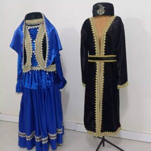 لباس زنانه و مردانه ایرانی قاجار، گلدوزی شده با روبان و سکه