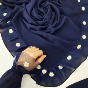 روسری زنانه – روسری با روکش بازو، تزیین توری گل بابونه