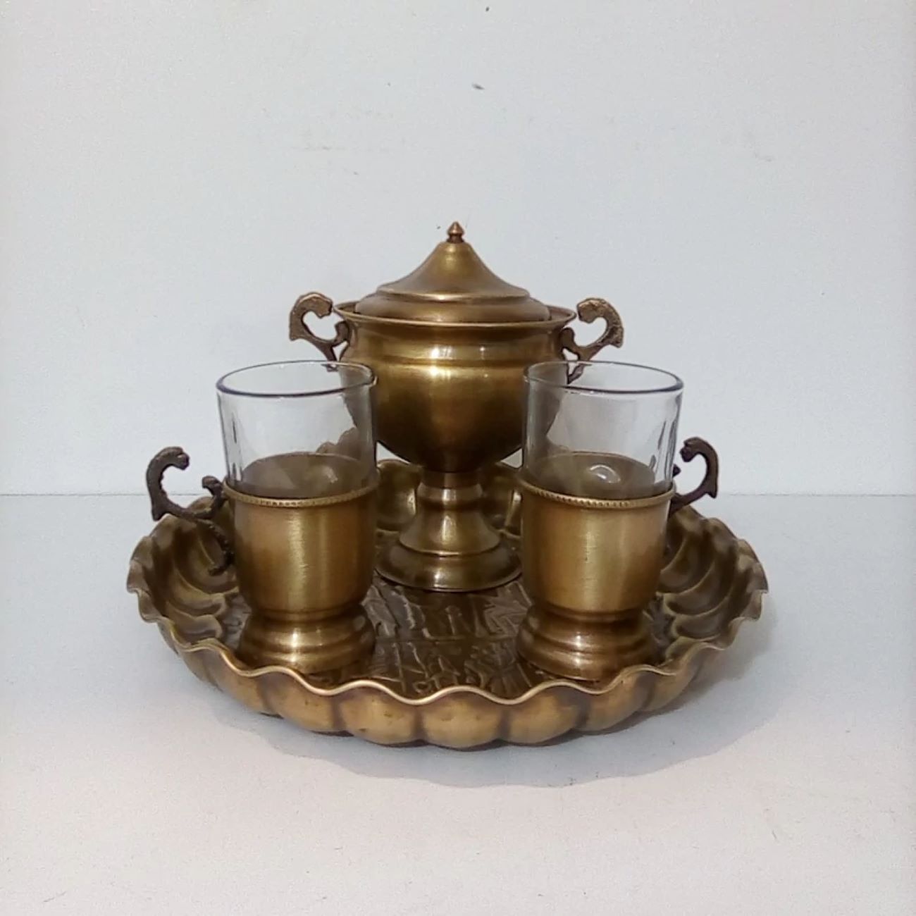 سرویس چایخوری برنجی دو نفره – طراحی ساده