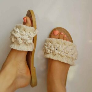 صندل مکرامه مدل Boho Indoor – مرواریدکاری شده، راحت برای استفاده طولانی مدت