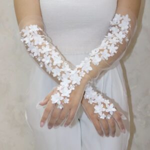 دستکش عروس با طرح شکوفه برای عروسی و مهمانی