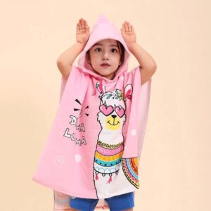 حوله پانچو کلاه‌دار صورتی بچه‌گانه – مناسب برای حمام و روزهای شنا