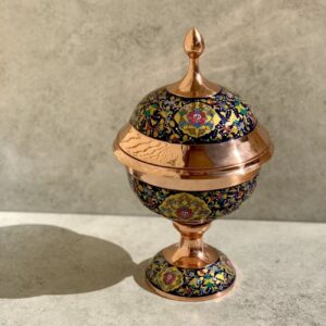 قندان مسی میناکاری شده با درب