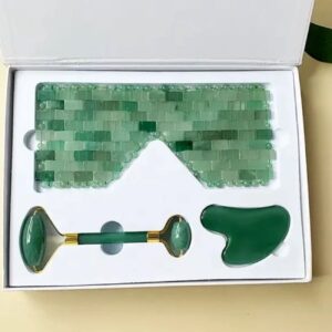 غلتک صورت از جنس سنگ قیمتی آونتورین شامل گوا شا و بسته ماسک چشم