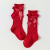 Girls’ Long Dress Socks with Bow – Premium Quality Red Cotton (1)