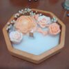 Rustic Wooden Jar Candle – Handmade, Suitable for Home Decor with Pink Rose Design
