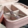 Women's Double-Line Cuff Bracelet for Women, Full-Stone with Flower Design (3)