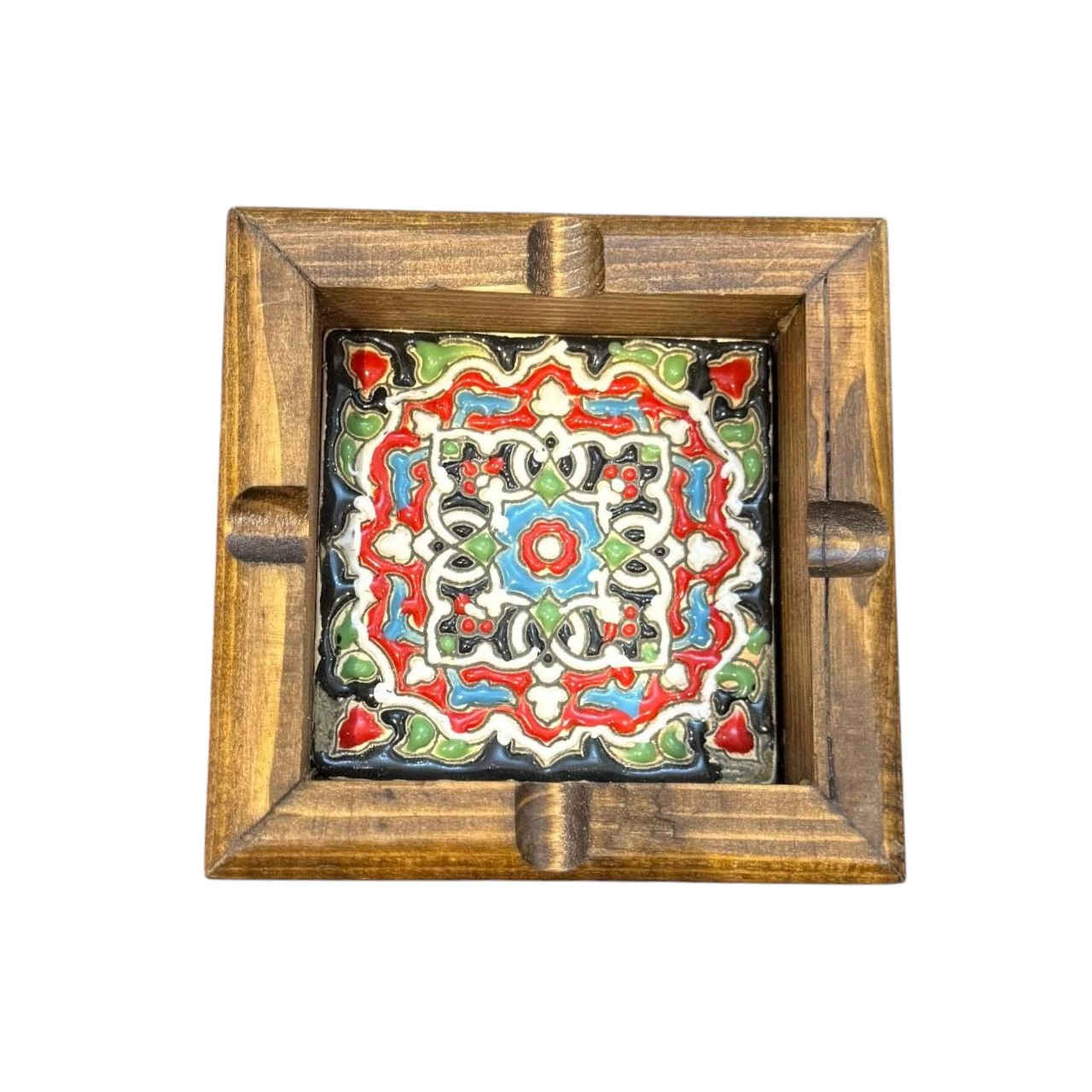 زیرسیگاری چوبی مخصوص دوستداران سیگار برگ – شیک و مناسب برای دفتر و فضای باز، با طراحی کاشی کاری